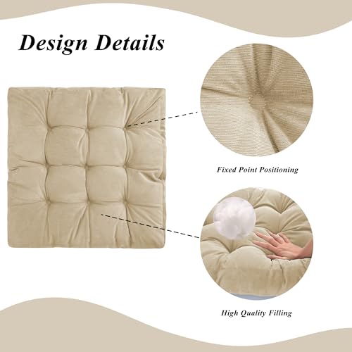 Meditation Floor Pillow 22×22 Inch 2 Pack Large Floor Cushions for Adults Square Tufted Corduroy Floor Pillows for Yoga Living Tatami Room Beige - color: Beige