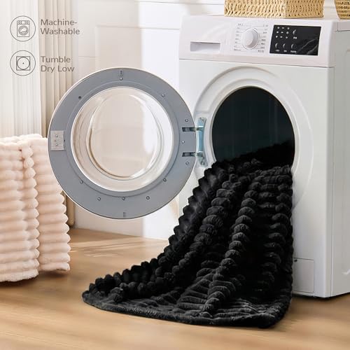 Black Striped Throw Blanket, 330GSM Soft Plush Fleece Blanket for Couch Sofa Travel, Decorative Cozy Giftable Home Blanket, 50x70 Inches - color: Black, size: Throw XL(50"x70")