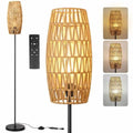 Ruiever Floor Lamp for Living Room,Farmhouse Floor lamp,Modern Standing lamp with Hand-Worked Rattan Shade (Drum Shade-with Remote) - style: Drum Shade-with Remote