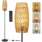 Ruiever Floor Lamp for Living Room,Farmhouse Floor lamp,Modern Standing lamp with Hand-Worked Rattan Shade (Drum Shade-with Remote) - style: Drum Shade-with Remote