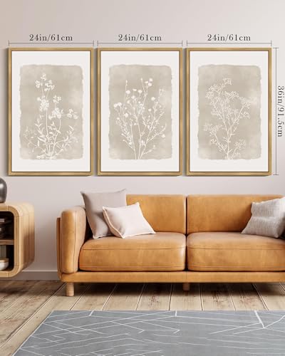 Drsoum Botanical Flower Wall Art Framed Vintage Floral Wall Prints Wildflower Neutral Rustic Bohemain Artwork Farmhouse Bedroom Ready to Hang 24x36in Natural Framed - color: Beige Botanical Floral, size: 36L" x 24W", Natural Framed