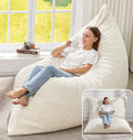 Hobestluk 3 in 1 Bean Bag Chair Giant Bean Bag Chairs for Adults with Plush Faux Fur Cover Convertible Bean Bag Floor Cushion with Machine Washable Cover for Living Room (Plush White) - color: Cream