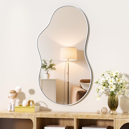 Hasipu Irregular Wall Mirror - 35"x20" Asymmetrical Mirror, Modern Decorative Mirrors for Living Room, Entryway, Hallway, Bathroom, Bedroom,Wall Mounted Home Decor (Silver) - color: Silver, size: 35"L x 20"W