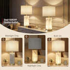 Scenekoy 23" Alabaster Table Lamps Set of 2 for Living Room Bedroom, Bedside Lamps with USB A+C Ports, Modern Table Lamp with Linen Shade for Living Room Bedroom Nightstand (Bulbs Included) - color: White-2