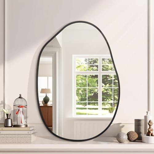 Irregular Wall Mirror, Wall Mirrors Decorative 22"x30" Black Asymmetrical Bathroom Mirrors Aluminum Alloy Frame for Bedroom, Living Room, Cloakroom, Entryway - color: Black, size: 30"L x 22"W