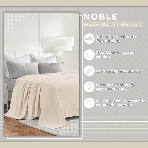 Superior Nobel Cotton Blanket, for Picnic, Beach, Traveling or Camping, Bedroom Essentials, Cover for Bed, Couch, Lounging, Textured Jacquard, Classic Chevron Woven Blanket, Full/Queen, Ivory - color: Ivory, size: Full/Queen