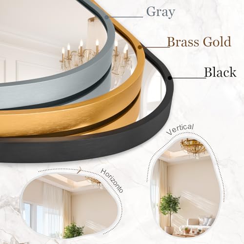 Large Asymmetrical Wall Mirror Aluminum Alloy Frame Irregular Bathroom Mirrors Brushed Metal Vanity Wall Mounted Mirror for LivingRoom Bedroom Entryway Room Home Decor White 26"x37.5" - color: White, size: 37.5"L x 26"W