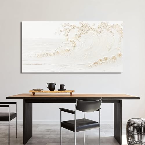 Canvas Wall Art Decor Modern Wall Art Pictures for Living Room Canvas Art Wall Decor Modern White Wall Art Prints Silent Waves Large White Artwork for Walls Bedroom Office Kitchen Wall Decor 24" X 48" - color: White, size: 48"L x 24"W