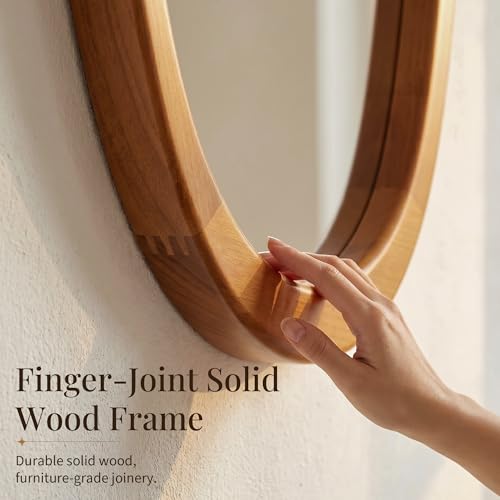 Solid Wood 36"x24" Modern Organic Asymmetrical Mirror, Warm Walnut Irregular Wooden Wall-Mounted Mirror, Sculptural Spa-Like Bathroom Vanity Mirror, Honey Walnut - color: Walnut, size: 36"L x 24"W