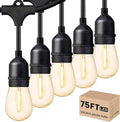 Svater Outdoor Led String Lights 75 FT, Patio Lights for Outside with 26pcs S14 Shatterproof Bulbs, IP65 Waterproof Commercial Grade Market Light, 1 Watt E26 Dimmable 2700K Warm White - size: 75FT