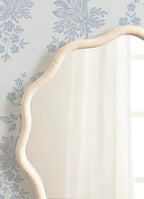 Kate and Laurel Rahfy Boho Scalloped Round Rattan Mirror, 32 Inch Diameter, White, Decorative Round Wavy Mirror with Authentic Rattan Frame for Boho Wall Decor