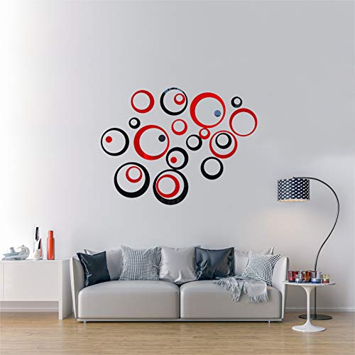 48Pcs Acrylic Mirror Wall Decals, DIY Wall Sticker Modern Art Wall Decor for Bedroom Bathroom Home Living Room Decoration Black and Red - color: 48pcs Circle(black+ Red)