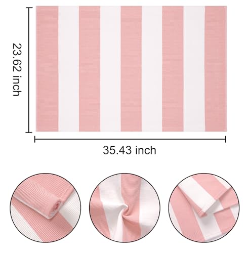 Front Outdoor Door Mat 2'x3',Pink Striped Outdoor Rug Machine Washable Cotton Layered Door Mat Entryway Throw Rug for Indoor Entrance - color: Pink, size: 2' x 3' (Rectangular)