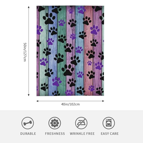 HGOD DESIGNS Dog Paw Throw Blanket Rustic Rainbow Woodgrain Black and Purple Dog Paw Soft Blankets and Throws 40x50 Inch Caring for Women Men - color: Dog Paw, size: 40x50 inch