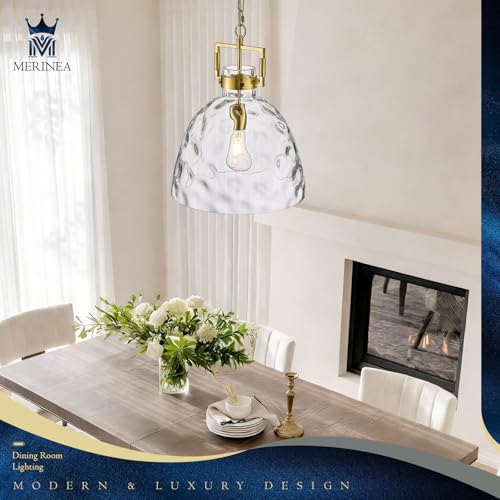 Glass Pendant Light, 13.8 Inch Single Hanging Ceiling Light with Adjustable Chain, E26 Base Oversized Clear Glass Kitchen Island Pendant Lighting in Brass Gold for Dining Room, Entryway - color: Large Gold