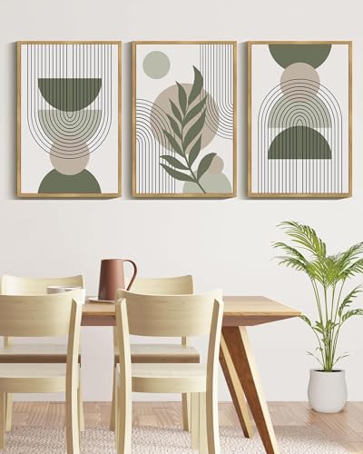 Drsoum 16x24in Large Boho Wall Art Green Sage Decor Framed Wood Modern Bohemian Abstract Geometry Canvas Prints Ready to Hang for Bedroom - color: green boho decor, Natural Framed, size: 16" x 24"