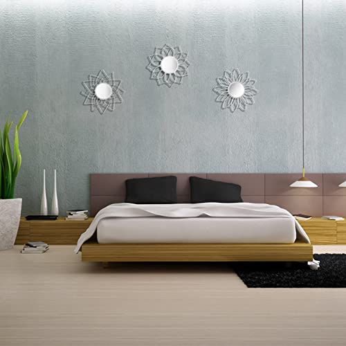Silver Mirrors for Wall, 9 inch Metal Flower Mirrors Home Valentine Decoration, Valentine Wall Art Decorative Mirror Small Mirror for Living Room Bedroom, Entrance Set of 3 - color: Silver- B