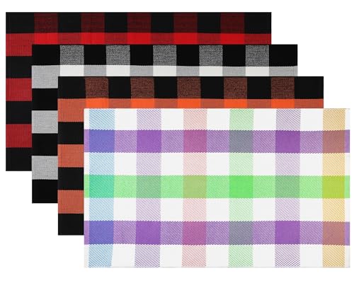 HunnmingRe 4 Pcs 4th of July Buffalo Plaid Outdoor Rug 27.5'' x 43'' Front Door Mat Washable Cotton Farmhouse Mat Checkered Carpet for Indoors, Layered, Porch, Farmhouse (Buffalo Plaid,Classic) - color: Classic