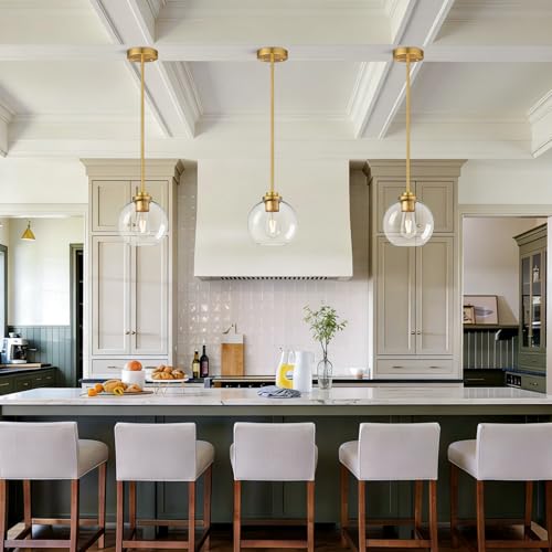 1 Pack Gold Globe Pendant Lights, Mid Century Gold Pendant Light Fixtures, Globe Pendant Lights Kitchen Island with Clear Glass Shade Adjustable Hanging Fixture for Dining Room (Bulbs not Included) - color: Brushed Gold + Milky White Glass 1 Pack