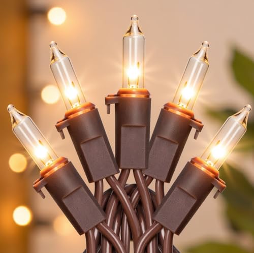 13FT 50-Count Clear Christmas String Lights Brown Wire, UL Certified Incandescent Bulb Mini Lights Plug in for Tree, Home, Patio, Indoor, Outdoor, Xmas, Garland Decor - color: Warm White,Brown Wire