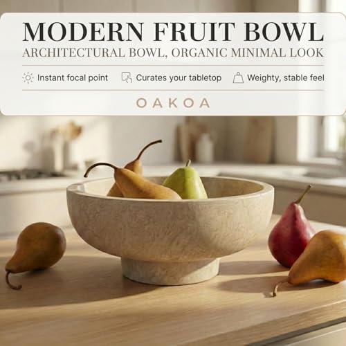 OAKOA Modern Fruit Bowl for Kitchen Counters - Large Decorative Bowl for Home Decor- Key Bowl for Entryway Table - Pedestal Bowl - Stone Bowl - color: Beige