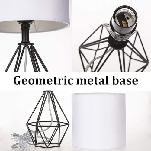 Black Bedside Table Lamps Set of 2, Small Nightstand Lamps for Bedroom, Modern Desk Lamps with TC Fabric Shade Geometric Metal Base for Living Room Study Office Farmhouse - color: Black-2 Pack
