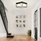 Flush Mount Ceiling Light, 12.6” Close to Ceiling Light Fixtures with Globe Glass Shade, 4-Light Black Ceiling Light Fixture for Bedroom Kitchen Hallway Living Room Dining Room Entryway - color: 4 Light Black