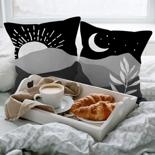 HIWX Boho Pillow Covers, Boho Sun Moon Mountains Decorative Pillowcase Throw Pillow Cover 18x18,Boho Throw Pillows,Boho Sun Desert for Sofa Bed Room Home Bedroom Decor Set of 2 Pillow Case（Black2） - color: Black2-boho-set of 2