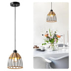 OCIOC Mini Hemp Rope Woven Pendant Light, Boho Chanderlier Light Fixture, 6.9 Inch Farmhouse Rattan Adjustable Height Hanging lamp for Kitchen Island Bedroom, Dining Room, Living Room, Entryway, Foyer - size: 5.5