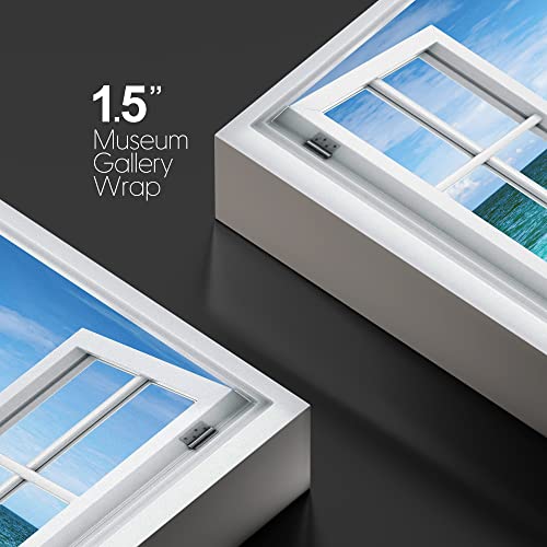 wall26 Canvas Print Wall Art Window View Teal Tropical Blue Ocean Shore Horizon Wilderness Nature Photography Realism Scenic Landscape Colorful Multicolor for Living Room, Bedroom, Office - 12"x18" - color: A001-2204-irs15, size: 18"L x 12"W