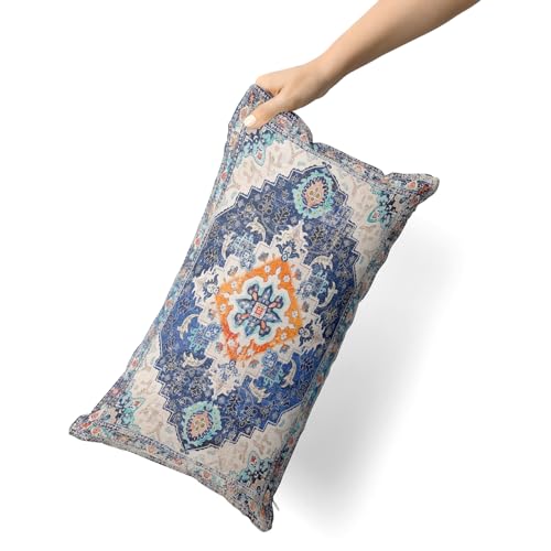 Snycler Blue Boho Throw Pillow Covers Set of 2 Monaco Rug Carpet Double Sided Pattern Cotton Soft Pillow Case Cushion Cover Pillowcase for Garden Couch Sofa Bed Decorative 12x20 inch - color: Blue, size: 20" x 12" (Pack of 2)