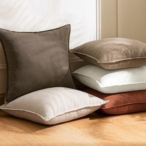 18x18 Inch Set of 2 Decorative Linen Solid Throw Pillow Covers Boho Accent Farmhouse Couch Pillowcases Modern Netural Home Decor for Couch Sofa Living Room Bed,Light Brown - color: Coco Brown, size: 18" x 18" (Pack of 2)