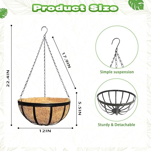 2 Pack 12 Inch Metal Outdoor Hanging Baskets Black Heavy Duty Hanging Planters with Coco Liners for Indoor Outdoor Plants Gardens Patios Terraces（Flat Iron） - color: Flat Iron