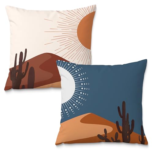 Sun and Moon Western Pillow Covers 18x18, Abstract Western Sunshine Desert Pillow Covers, Boho Western Decor, Boho Room Home Decor, Western Home Room Decor, Set of 2 - color: Sunandmoon-01