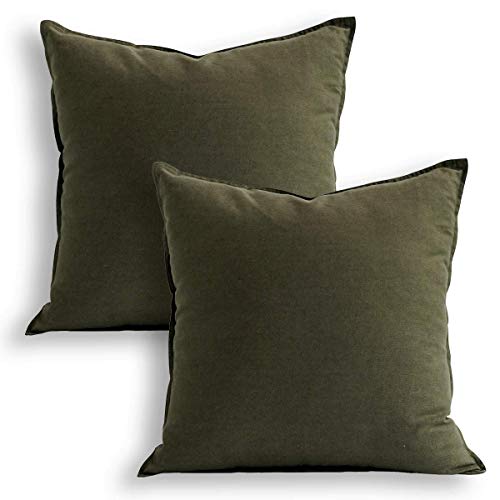 Jeanerlor 18"x18" Solid Cotton Linen Decoration Green Throw Pillow Case with Zipper Cushion Case Pillow Cover Decorative Pillowcase for Chair/Bed/Couch, (45 x 45cm),2 Packs, Olive Green - color: Olive Green, size: 18" x 18" (Pack of 2)