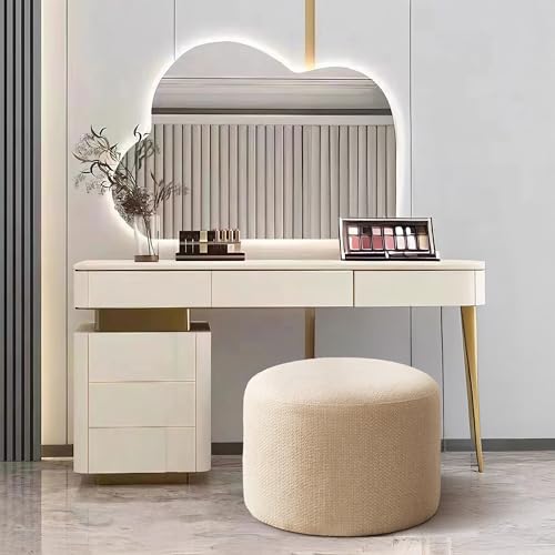 Boho Round Ottoman, Soft Pouf Ottoman, Farmhouse Footstool with Soft Padded Seating & Solid Wood Frame, Upholstered Vanity Stool Accent Seat for Living Room, Bedroom, Beige Woven Linen - color: Beige Weaving Linen Rope, size: Set of 1
