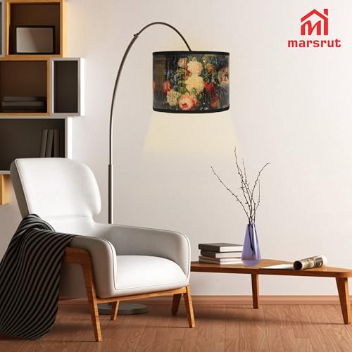 Retro Lamp Shade, E27 11.8"x7.9" Vintage Printed Art Deco Chandelier Cover Lampholder, Unique Drum Spider Japanese Tropical Funky Decorative Bamboo Lampshade for Hanging Table Floor Light (Flower) - color: Flower