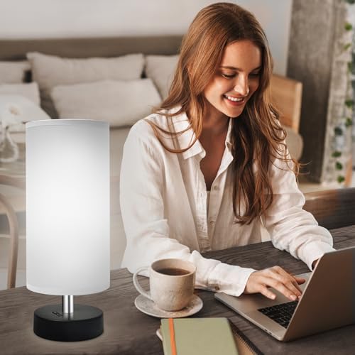 DEGNJU Bedside Table Lamp, Gray Fabric Shade, 11.8 Inch, 1 Pack | Mini Minimalist Design, Round Shade, For Bedroom Night Stands, Desk Reading Lamp, Dorm Room Living Room Office - color: Round-Gray-11 Inch, size: 1 Pack