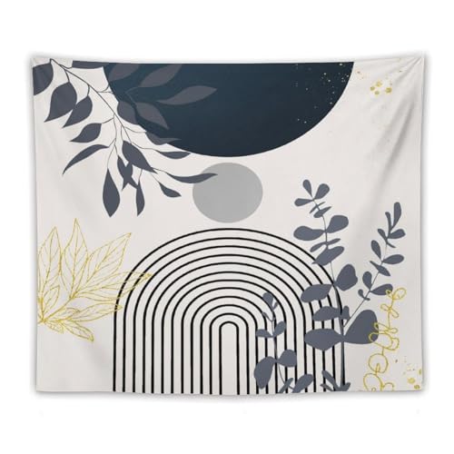 Navy Blue Boho Mid Century Leaf Tapestry,Arch Sun Abstract Leaves Tropical Palm Modern Minimalist Geometric Wall Hanging Neutral Home Decor Art for Living Room Bedroom Dorm 40"x30" - color: Boho Leaf-3, size: W40xL30in