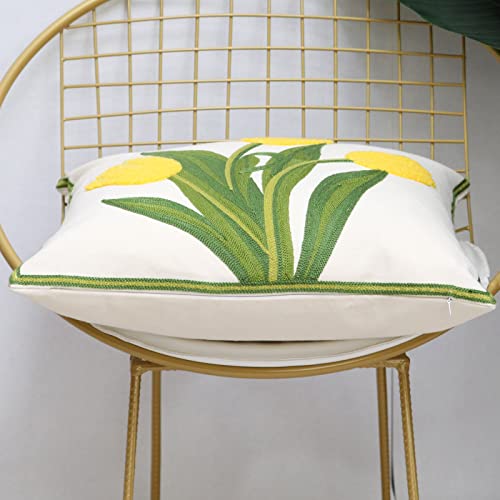 Pack of 2 Embroidered Decorative Throw Pillow Cover 18x18 Inch Farmhouse Floral Pillowcase for Living Room Sofa Bed (Yellow Tulip) - color: Yellow Tulip
