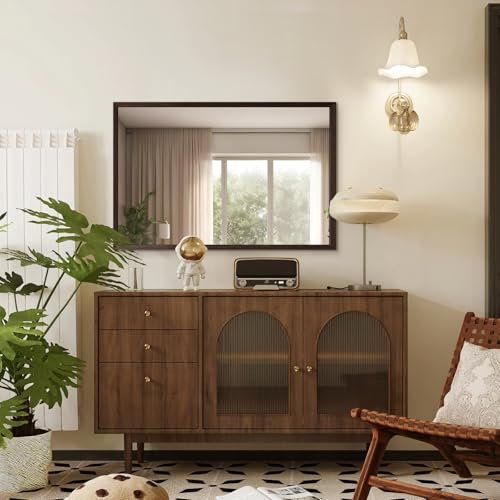 Walnut Wood Bathroom Mirrors for Wall Mounted, 40" x 30" Rectangle Rustic Wood Framed Wall Mirror, Decorative Farmhouse Mirror for Bathroom, Bedroom, Entryway, Horizontally/Vertically - color: Walnut, size: 40"L x 30"W