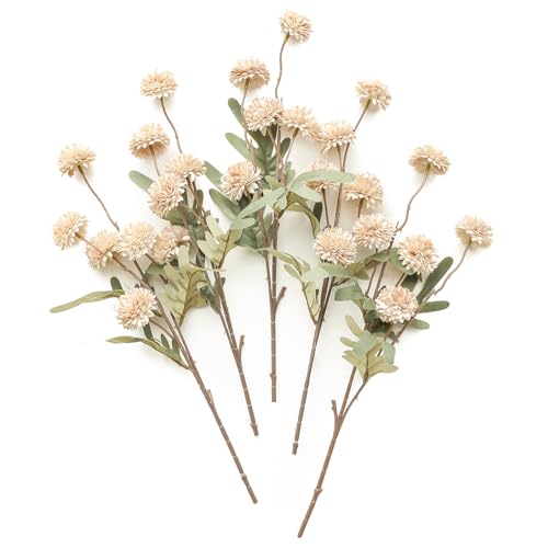 Floroom 5pcs Beige Faux Silk Mums Artificial Flowers, Bulk Fake Small Mini Chrysanthemums with Stems for DIY Champagne Wedding Centerpieces Floral Arrangements Vase Fillers Home Decorations - color: Beige, size: 5pcs