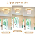 Boho Rattan Ceiling Light Fixture - 3 Style Options Wicker Semi Flush Mount Ceiling Lights,Beige Coastal Light Fixtures,Bohemian Woven Basket Chandelier for Hallway Bedroom Nursery Kitchen Laundry - color: Beige