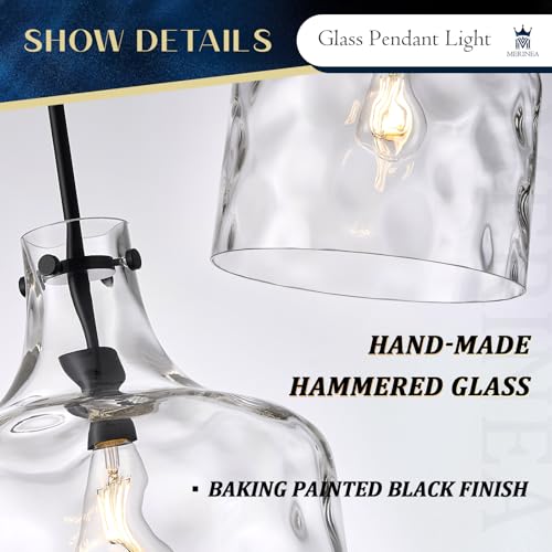 12" Farmhouse Pendant Light, Hand-Blown Clear Hammered Glass Hanging Ceiling Light Fixture with Black Finish and Adjustable Chain, Modern Rustic Lighting for Kitchen Island, Dining Room, E26 Socket - color: Chain Black