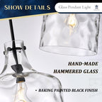 12" Farmhouse Pendant Light, Hand-Blown Clear Hammered Glass Hanging Ceiling Light Fixture with Black Finish and Adjustable Chain, Modern Rustic Lighting for Kitchen Island, Dining Room, E26 Socket - color: Chain Black
