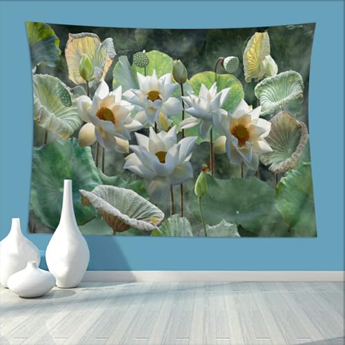 Keiutexe Lotus Flower Tapestry 80" X 60" Wall Hanging Party Decorations Home Decor For Bedroom Living Room Dorm (200 X 150cm) - color: Lotus Flower, size: 80 X 60 Inch