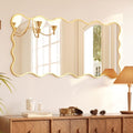 Kelly Miller 24x48 Inch Gold Scalloped Mirror, Large Rectangular Wavy Edge Bathroom Vanity Wall Mirror Decorative for Bedroom Living Room Entryway Fireplace Mantle - size: 48"L x 24"W