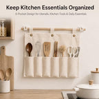 No Drill Canvas Wall Organizer with Mounting Clips, Hanging Pocket Organizer with Wooden Rod, Fabric Wall Storage for Bedroom, Bathroom, Entryway (Medium & Small Set) - size: Medium & Small Set
