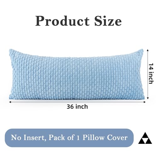 JoraLion 14x36 Boho Decorative Lumbar Throw Pillow Cover, Light Blue Cozy Soft Striped Corduroy Long Rectangle Cushion Case Accent Home Decor for Sofa Bed Room Livingroom, ONLY Cover - color: Light Blue, size: 36" x 14" (Pack of 1)