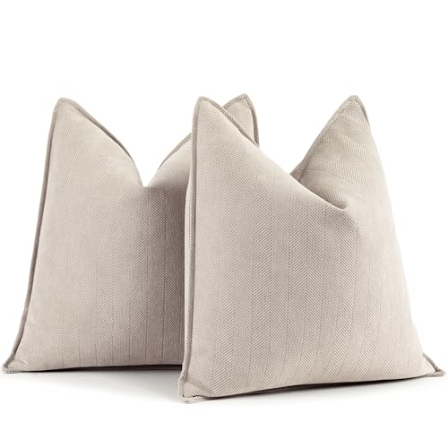 ZWJD Beige Pillow Covers 18x18 Inch Set of 2 Chenille Throw Pillow Covers with Elegant Design Soft and Luxurious Decorative Throw Pillows for Couch, Bed, and Home Decor(Beige) - color: Beige, size: 18" x 18" (Pack of 2)